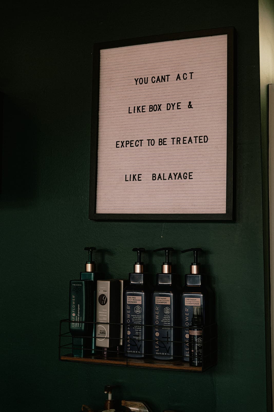 Hair care product display inside Hair Mafia Salon